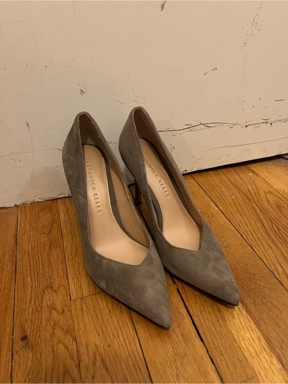 Veronica Beard Grey Suede Pointed Pumps